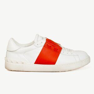 Valentino Garavani Men's Open White & Goldfish-Stripe Leather Low-Top Sneakers